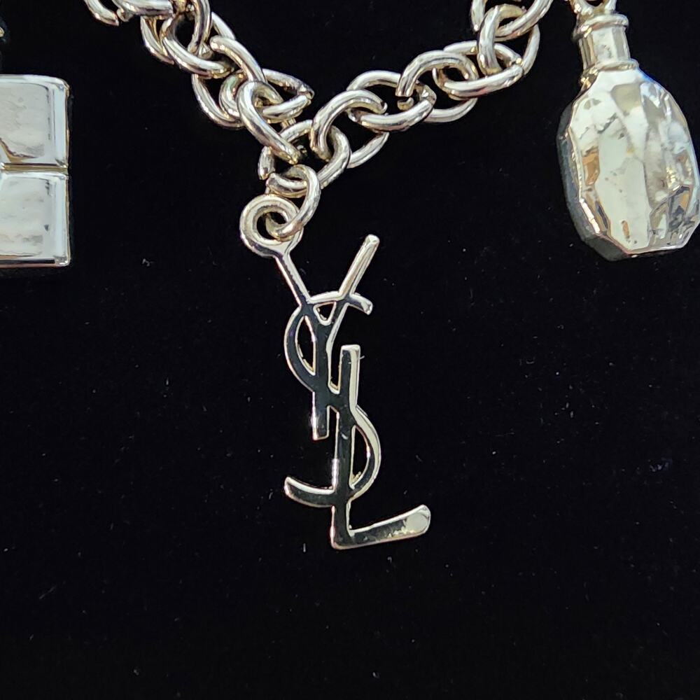 YSL Saint Laurent Gold Tone Charm Bracelet Logo Perfume Bottles NIB - Picture 4 of 8